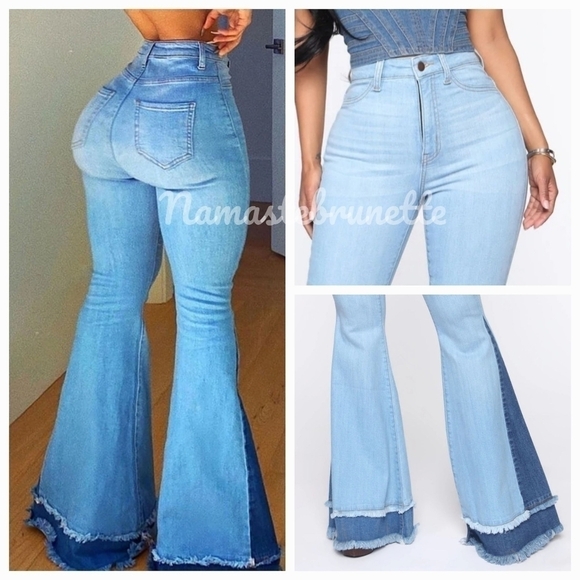 Fashion Nova High Waisted Extreme Bell Bottom Jeans With Frayed Hem - Picture 5 of 14